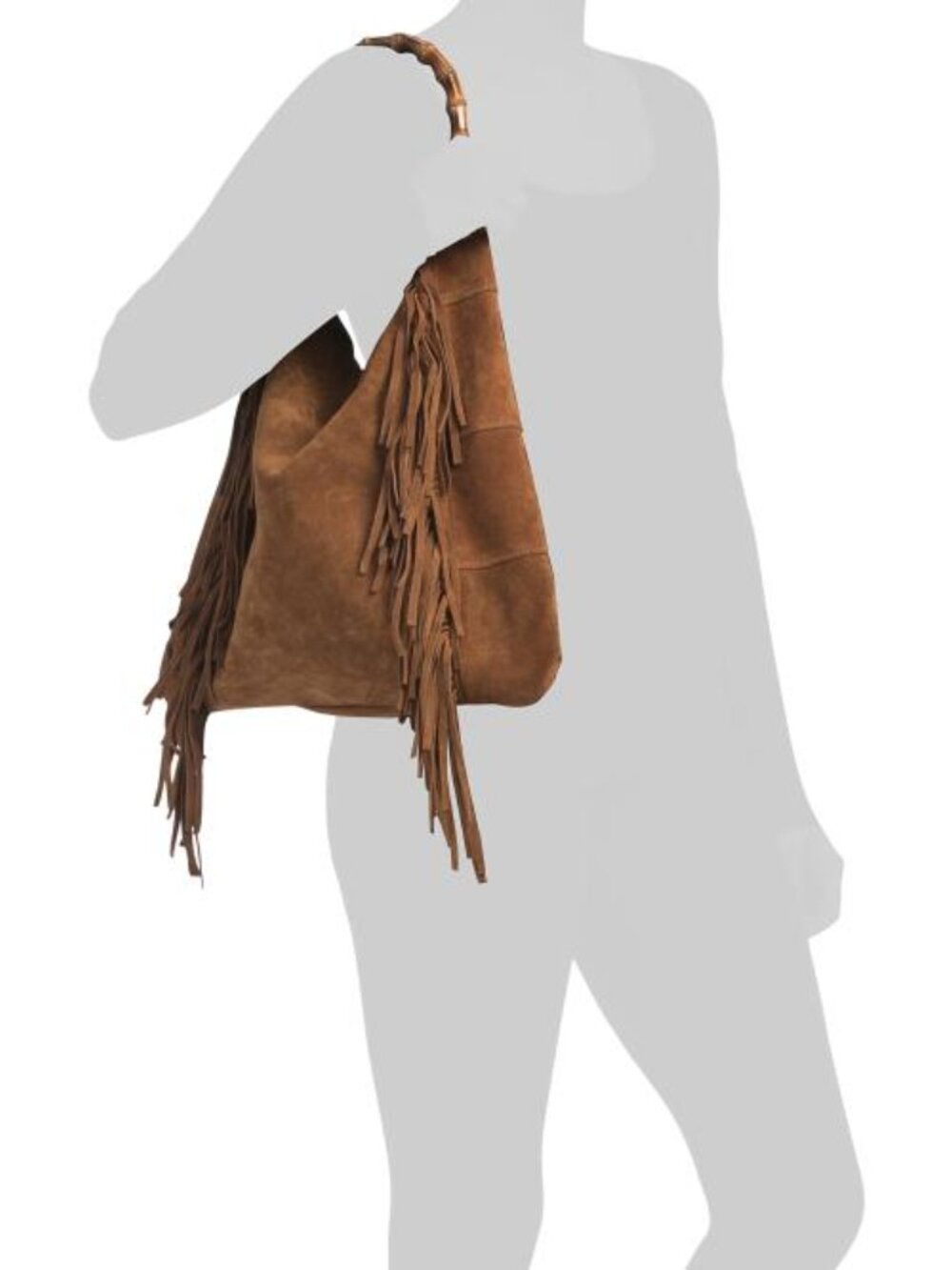 MARLON Made In Italy Suede Fringe Hobo With Handle - Picture 4 of 4